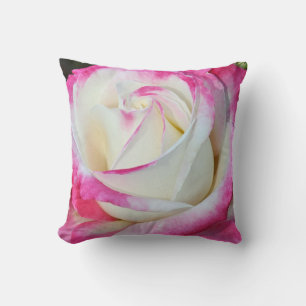 Pink and white single rose throw pillow