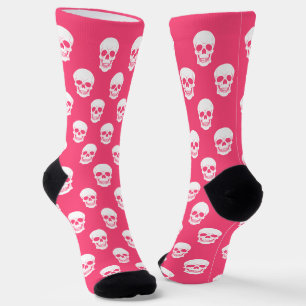 Pink And White Skull Silhouette Pattern Halloween Socks