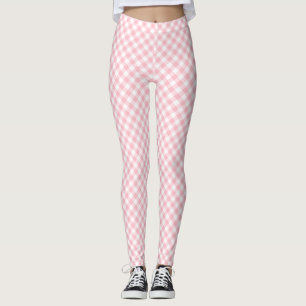 Pink and White Small Diagonal Size Gingham Checks Leggings