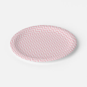 Pink and White Small Size Chevron Stripes Paper Plate