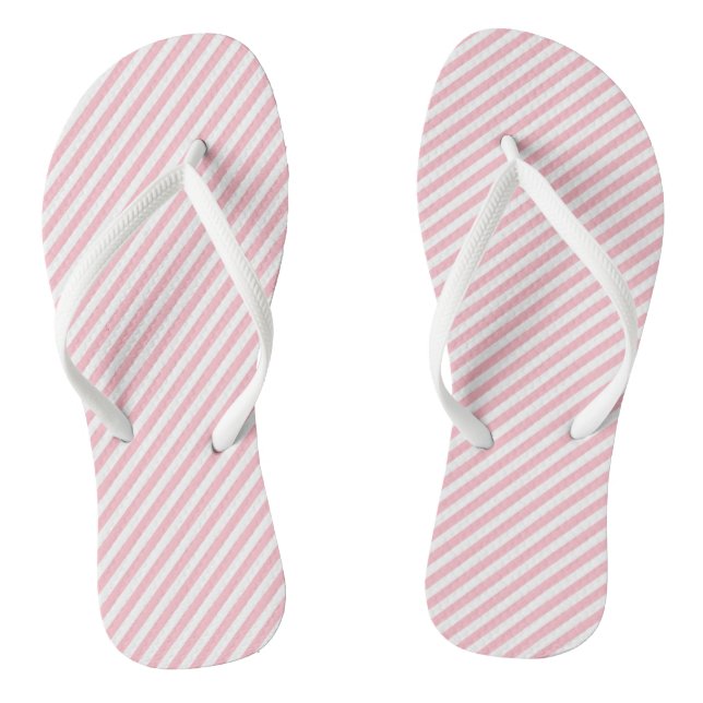 Pink and White Small Size Diagonal Stripes Thongs (Footbed)
