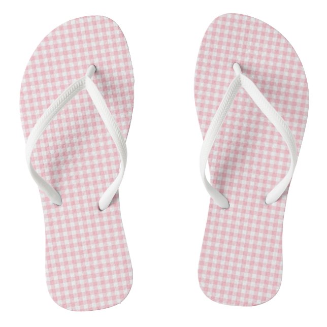 Pink and White Small Size Gingham Checks Thongs (Footbed)