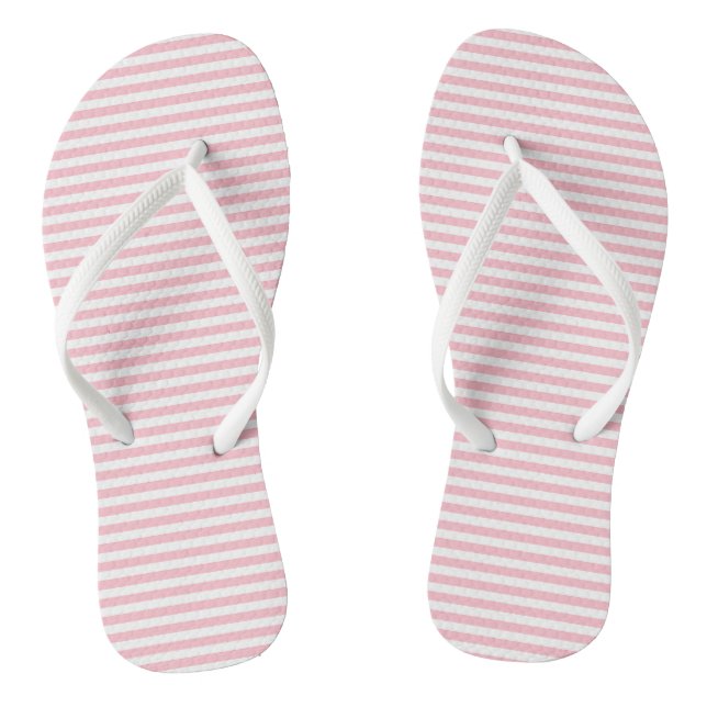 Pink and White Small Size Horizontal Stripes Thongs (Footbed)