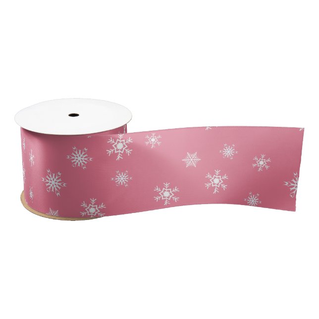 Pink and White Snowflakes Christmas Gift Satin Ribbon (Spool)