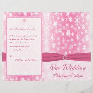 Pink and White Snowflakes Wedding Program