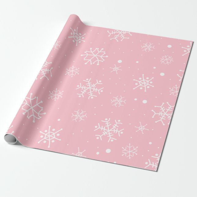 Pink and White Snowflakes Wrapping Paper (Unrolled)