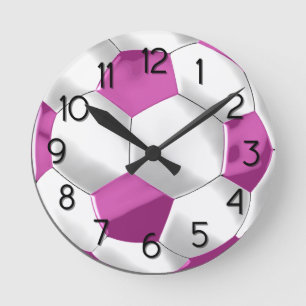 Pink and White Soccer Ball Round Clock