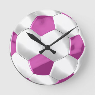 Pink and White Soccer Ball Round Clock