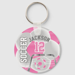 Pink and White Soccer ⚽ Ball  Sport Key Ring