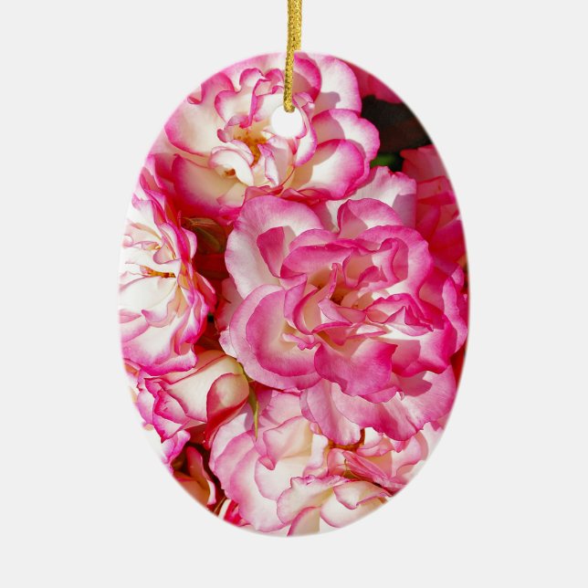 Pink and white spring roses ceramic tree decoration (Front)