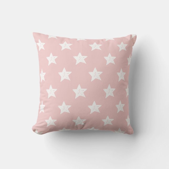 Pink and White Star Pattern Cushion (Front)