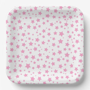 Pink and White Stars Whimsical Celestial Party Paper Plate