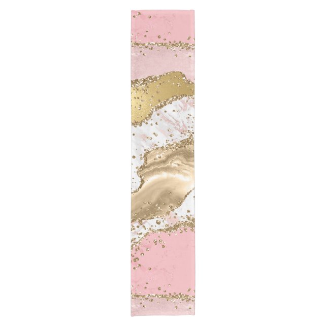 Pink and White Stone with Gold Glitter Agate Short Table Runner (Front)