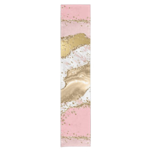 Pink and White Stone with Gold Glitter Agate Short Table Runner