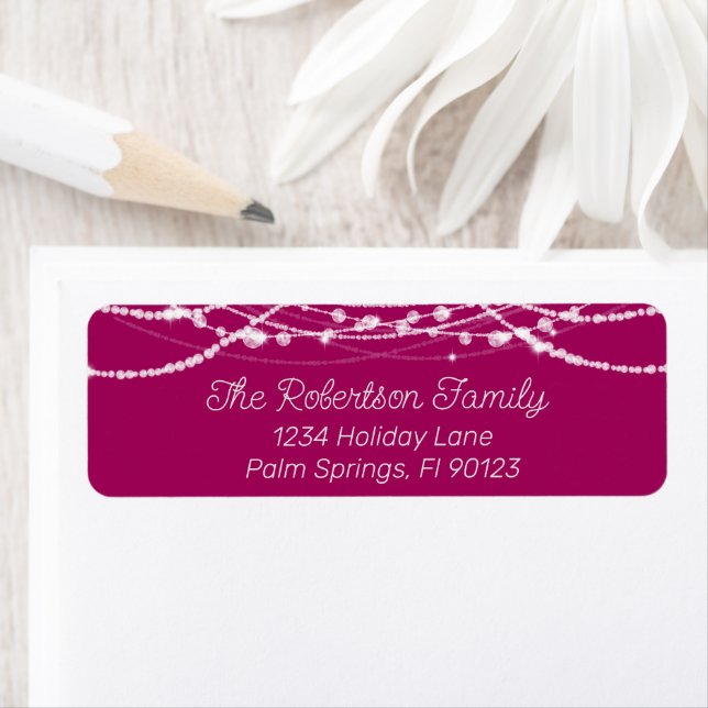 Pink and White String Lights Return Address Label (Insitu)
