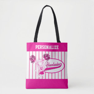 Pink and White Stripe Cheerleader Girl Tote Bag