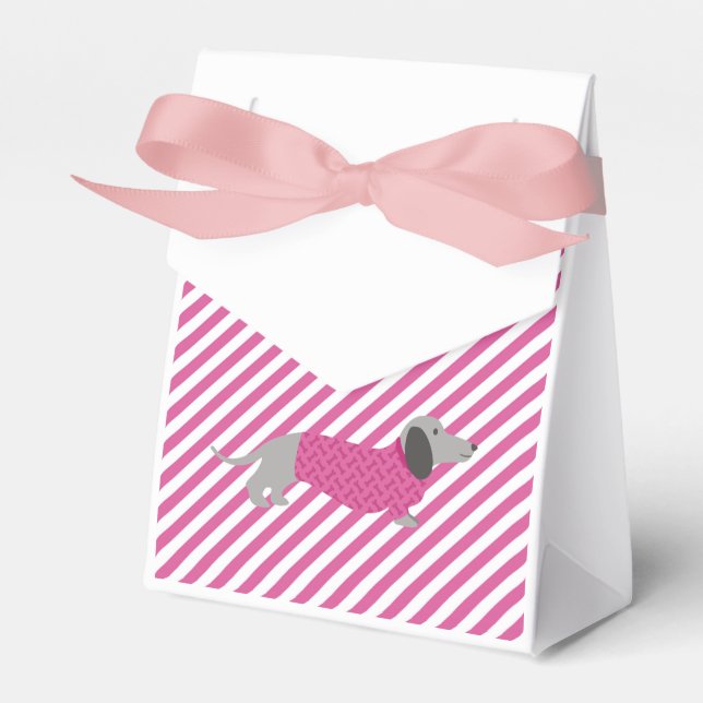 Pink and White Stripe  Dachshund Party Favour Bag Box (Front Side)