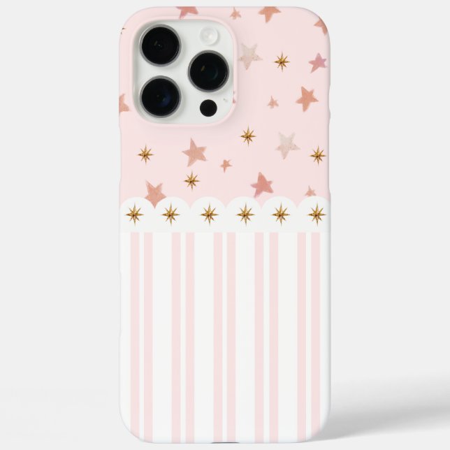 Pink and White Stripe Gold Stars Paris Inspired Case-Mate iPhone Case (Back)