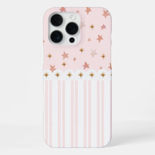 Pink and White Stripe Gold Stars Paris Inspired iPhone 16 Pro Max Case