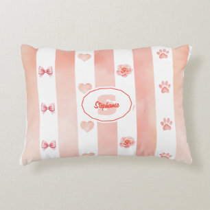 Pink and White Stripe - Hearts, Rose, Paw Print Decorative Cushion