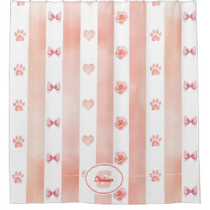 Pink and White Stripe - Hearts, Rose, Paw Print Shower Curtain