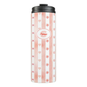 Pink and White Stripe - Hearts, Rose, Paw Print Thermal Tumbler