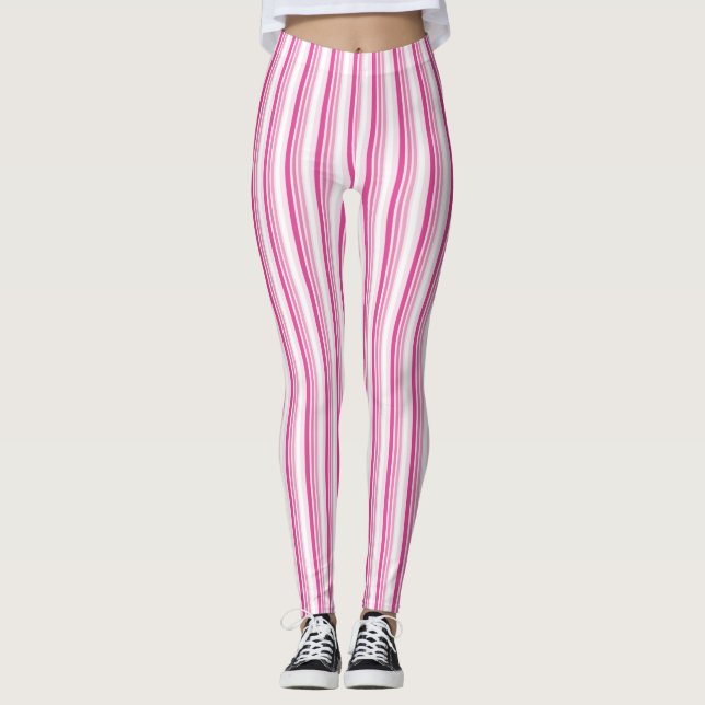 Pink And White Stripe Leggings (Front)