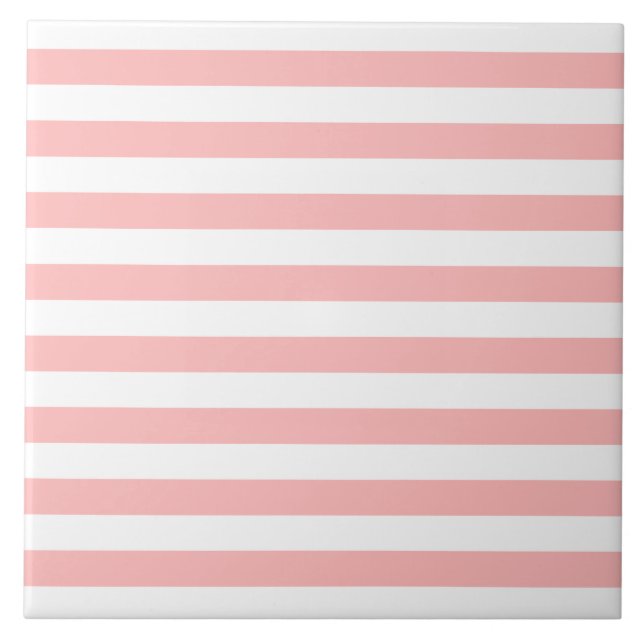 Pink and White Stripe Pattern Ceramic Tile (Front)