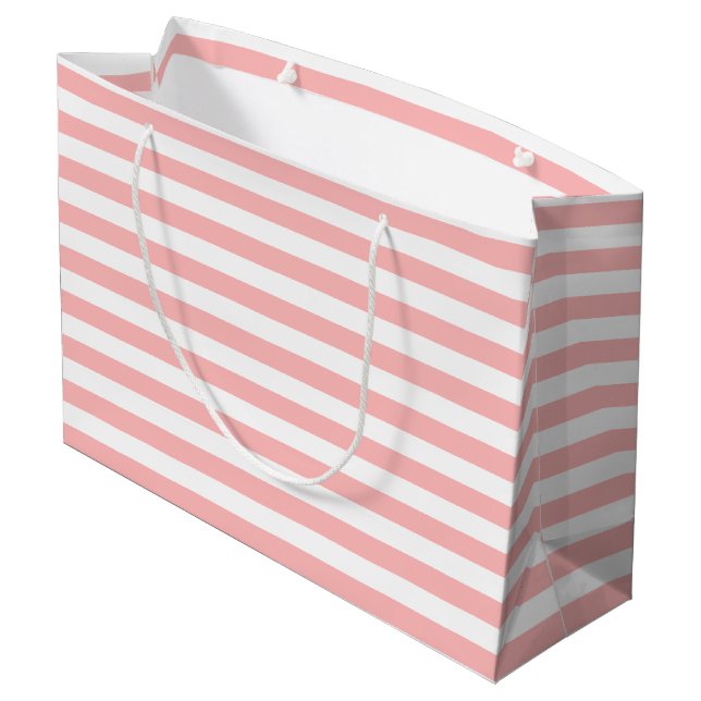 Pink and White Stripe Pattern Large Gift Bag (Back Angled)