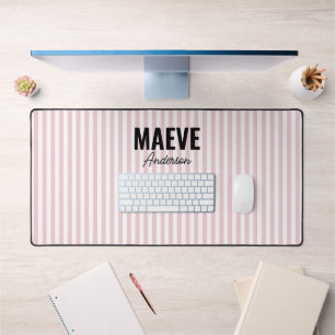 Pink and white stripe personalised modern elegant desk mat