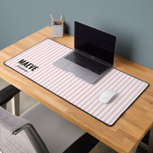 Pink and white stripe personalised modern elegant desk mat