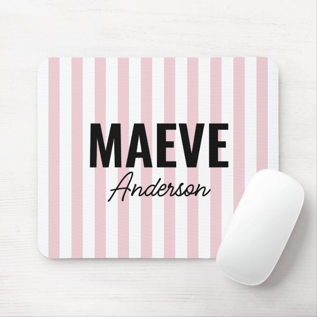 Pink and white stripe personalised modern elegant mouse pad (With Mouse)