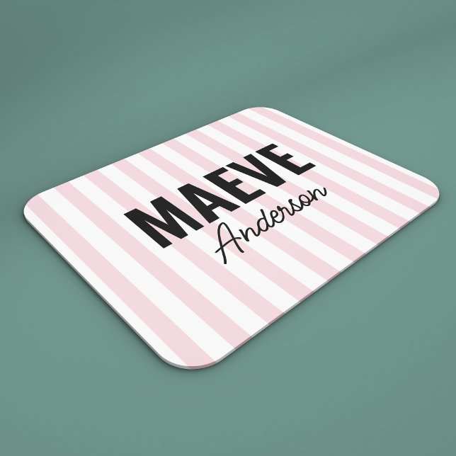 Pink and white stripe personalised modern elegant mouse pad (Creator Uploaded)