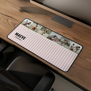 Pink and white stripe personalised modern photo desk mat