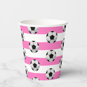 Pink and White Stripe Soccer Paper cup