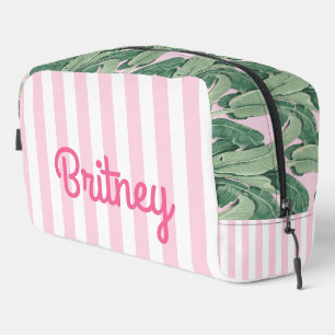Pink and White Stripe Tropical Personalised Dopp Kit