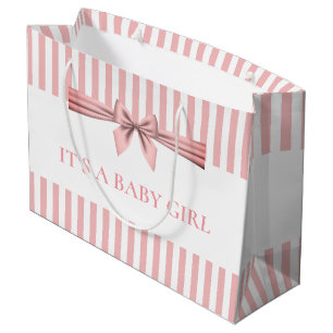 Pink and White Striped Baby Shower Large Gift Bag