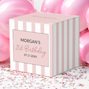 Pink and White Striped Birthday Thank You Name Favour Box
