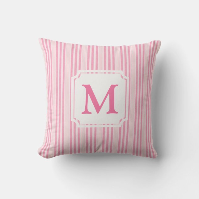 Pink and White Striped | Cabana Monogram Cushion (Front)