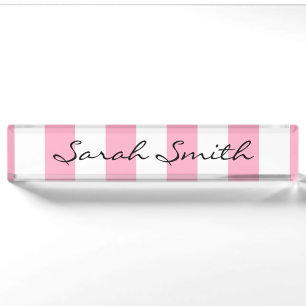 Pink and White Striped Name Plate