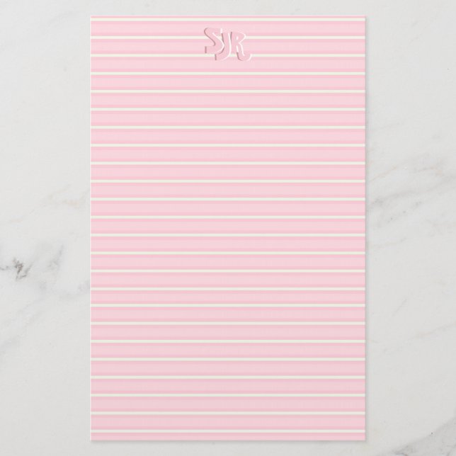 Pink and White Striped Stationery Paper Monogram (Front)