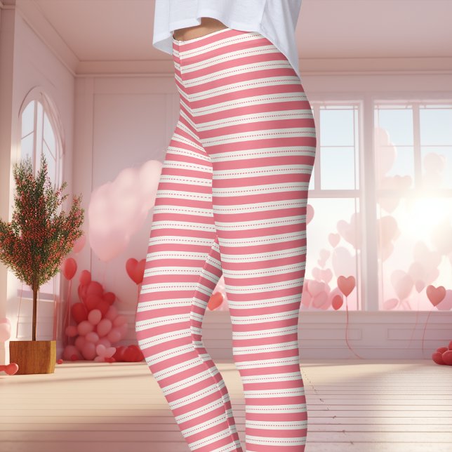Pink and White Striped Valentine's Day Leggings (Creator Uploaded)