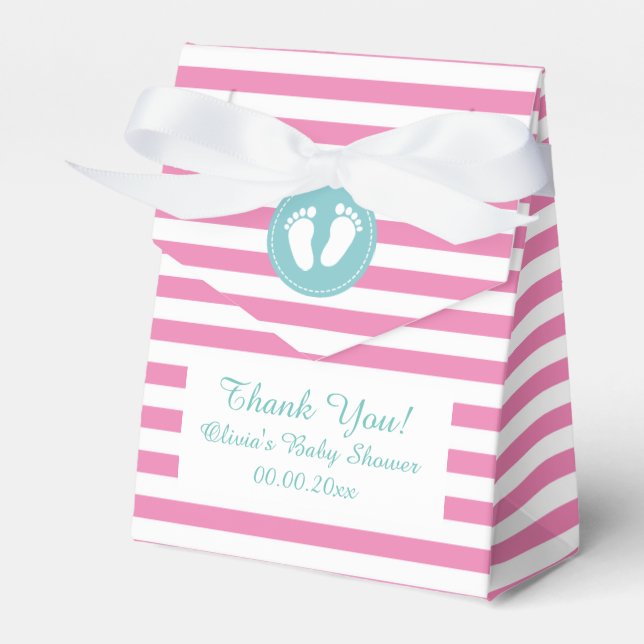 Pink and white stripes baby shower party favour bo box (Front Side)
