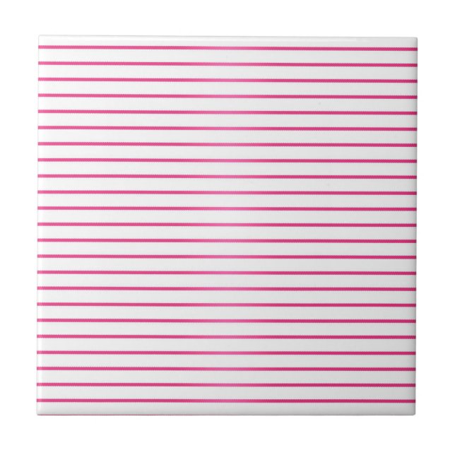 Pink and White Stripes Ceramic Tile (Front)