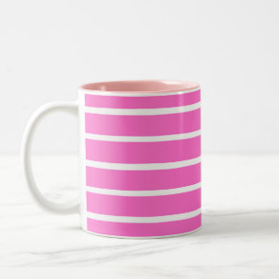 Pink and White Stripes Design Two-Tone Coffee Mug
