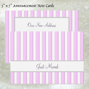 Pink and White Stripes Editable Script New Address Announcement