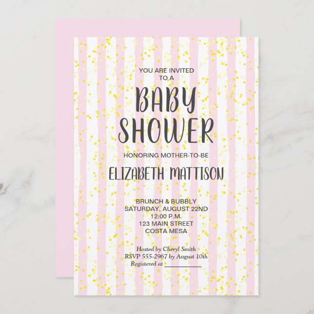 Pink and White Stripes Girl Baby Shower Invitation (Front/Back)