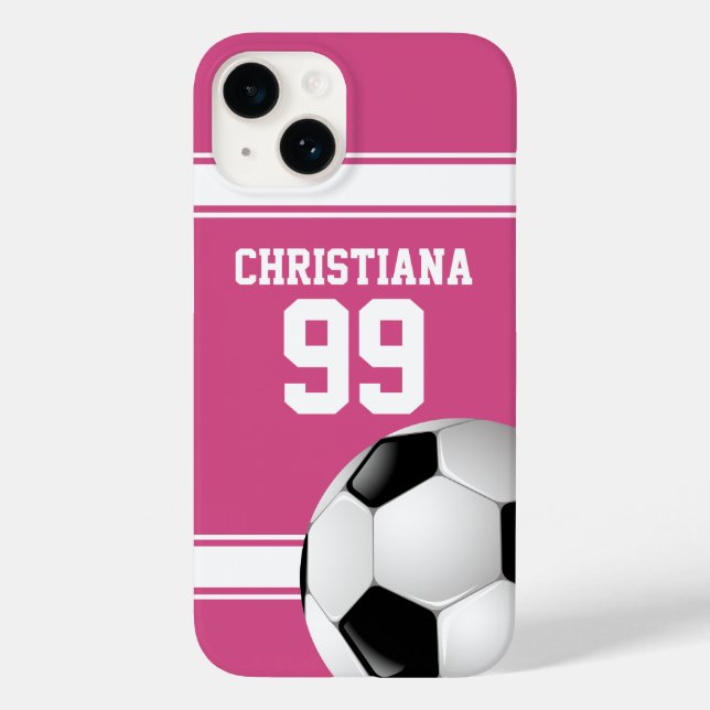 Pink and White Stripes Jersey Soccer Ball Case-Mate iPhone Case (Back)