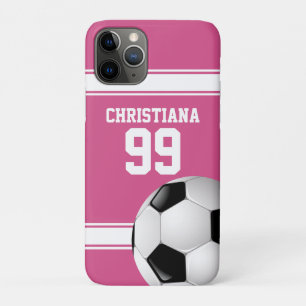 Pink and White Stripes Jersey Soccer Ball iPhone 11 Pro Case