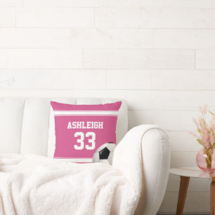 Pink and White Stripes Jersey Soccer Ball Cushion